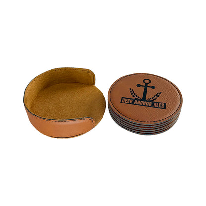 4" Round Leatherette Coaster - 6 Pack