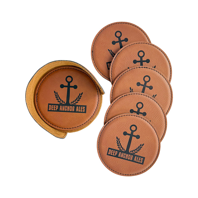 4" Round Leatherette Coaster - 6 Pack