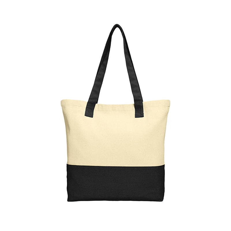 Color-Block Cotton Tote w/ Leatherette Patch